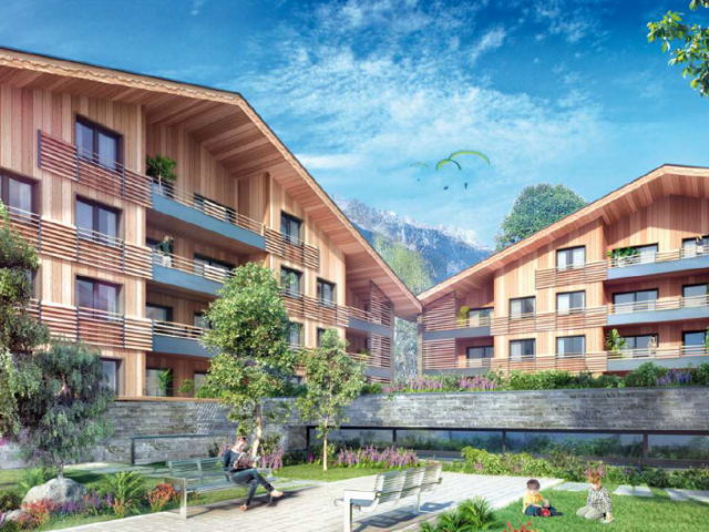 вид на жилой комплекс в шамони, территория комплекса